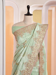 Pista Green Banarasi Silk Gotta Patti Saree