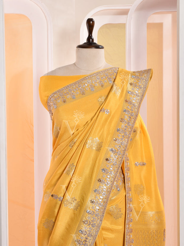 Yellow Banarasi Silk Gotta Patti Saree