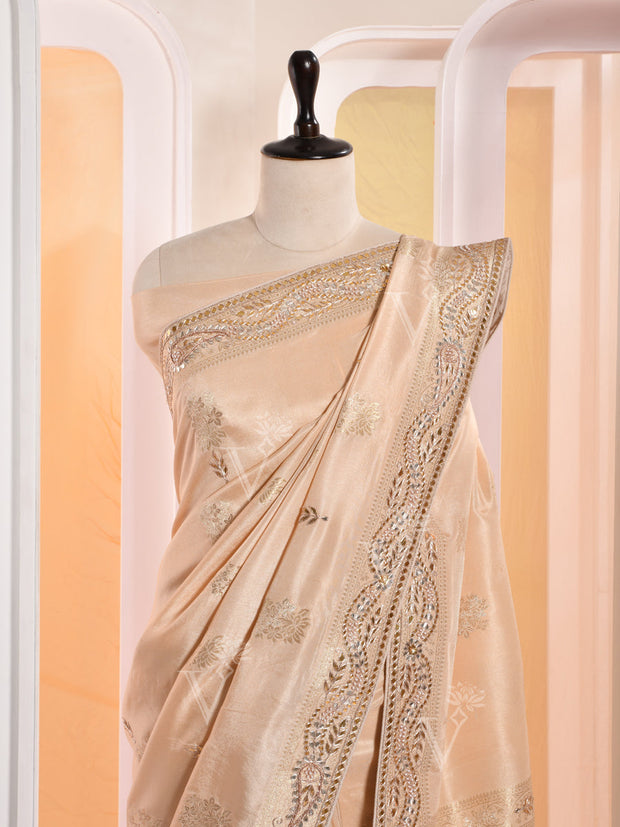 Beige Banarasi Silk Gotta Patti Saree