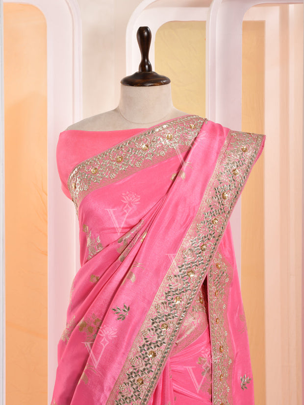 Pink Banarasi Silk Gotta Patti Saree