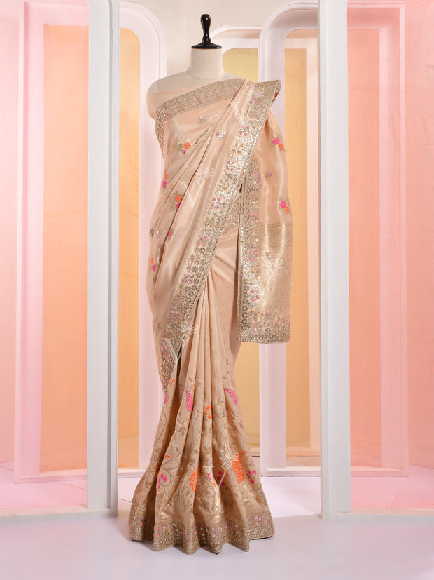 Beige Banarasi Silk Gotta Patti Saree