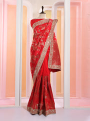 Red Banarasi Silk Gotta Patti Saree