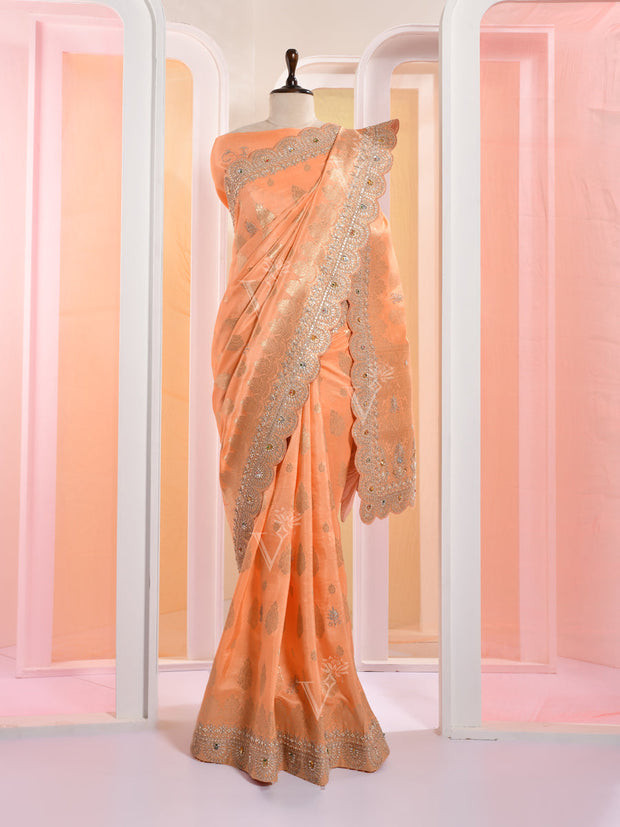 Peach Banarasi Silk Gotta Patti Saree