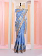 Sky Blue Banarasi Silk Gotta Patti Saree