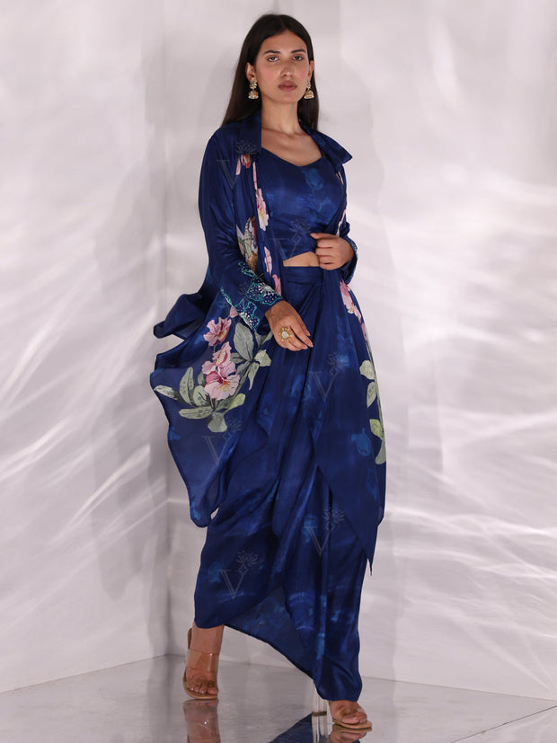 Indigo Blue Draped Skirt Set