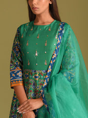 Green Vasansi Silk Patola Anarkali Gown