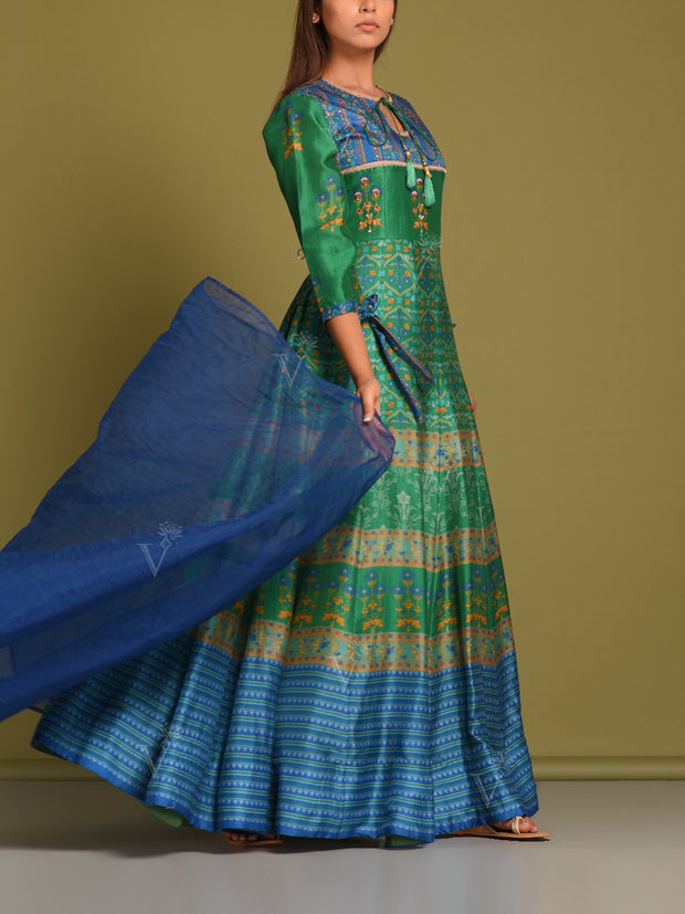 Green Vasansi Silk Printed Anarkali Gown