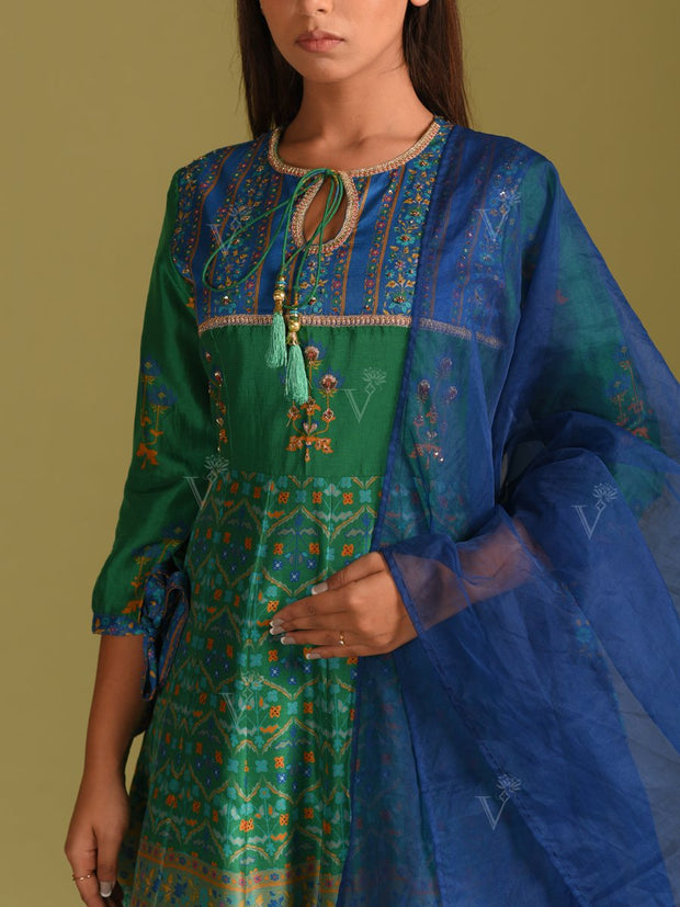 Green Vasansi Silk Printed Anarkali Gown