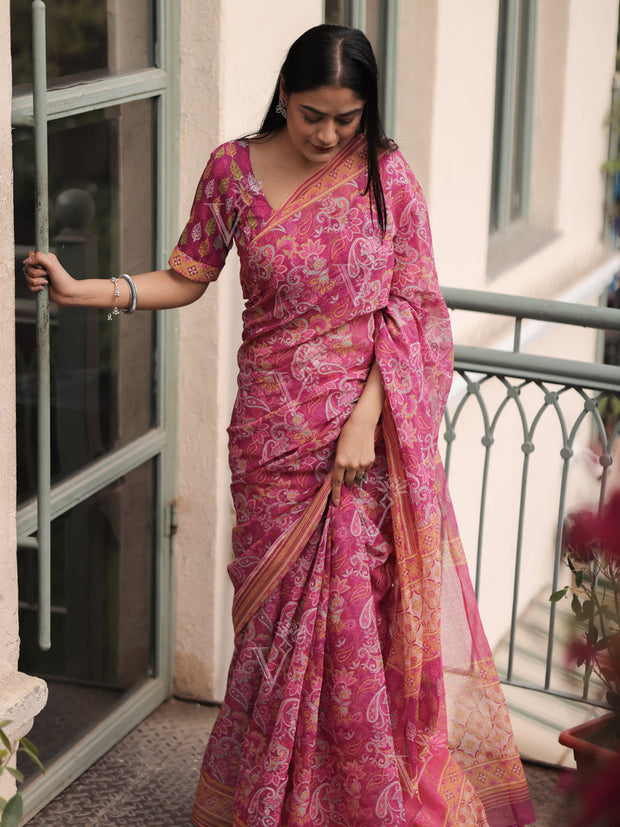 Blush Pink Kota Doria Saree