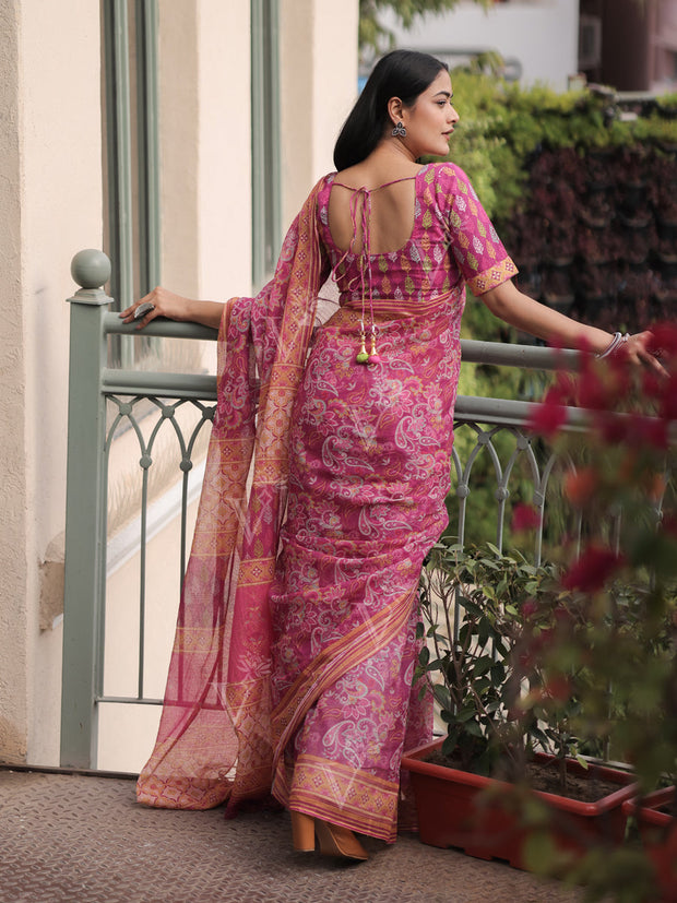 Blush Pink Kota Doria Saree