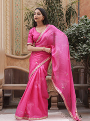 Pink Kota Silk Gota Patti Saree