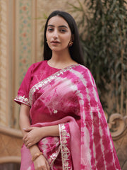 Rani Pink Leheriya Kota Silk Gota Patti Saree