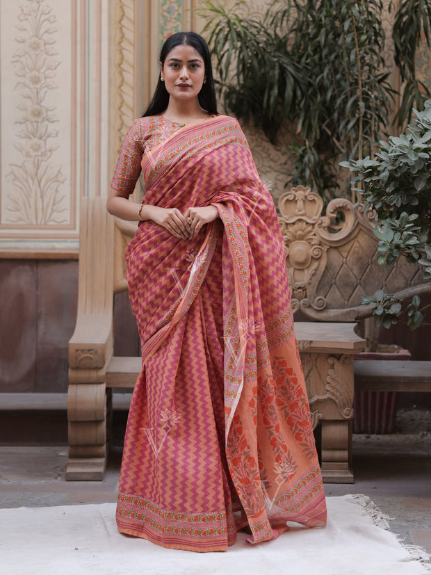 Onion Pink Cotton Saree