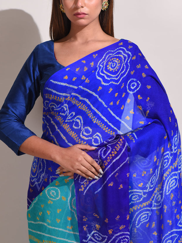 Blue Georgette Bandhani Saree