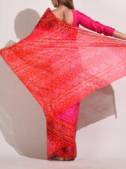 Red Chinnon Bandhani Saree