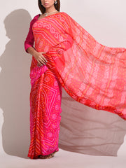 Red Chinnon Bandhani Saree