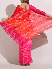 Pink Chinnon Bandhani Saree