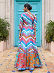 Chevron Vasansi Silk Leheriya Anarkali Gown