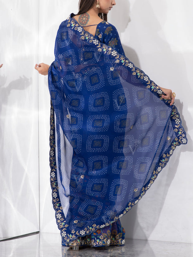 Blue Organza Bandhani Saree