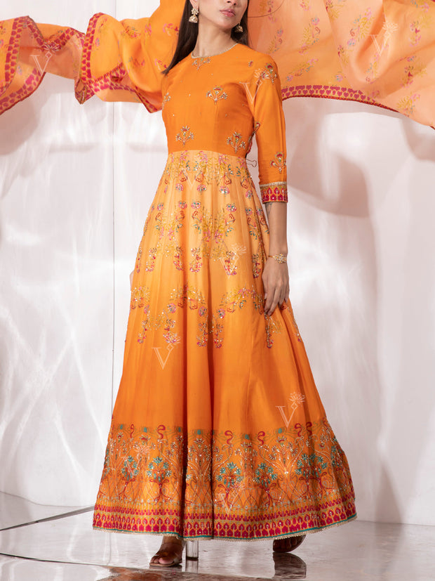 Orange Vasansi Silk Gown