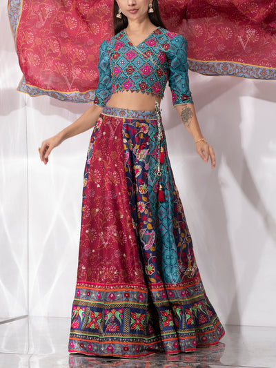 Multi Color Vasansi Silk Skirt Set