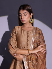 Brown Vasansi Silk Anarkali Kurta and Palazzo Set