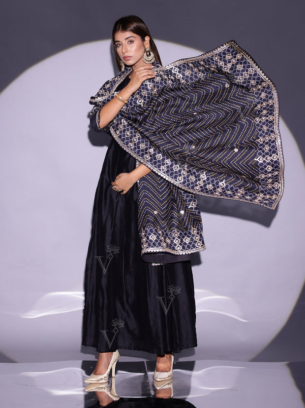 Black Vasansi Silk Suit Set