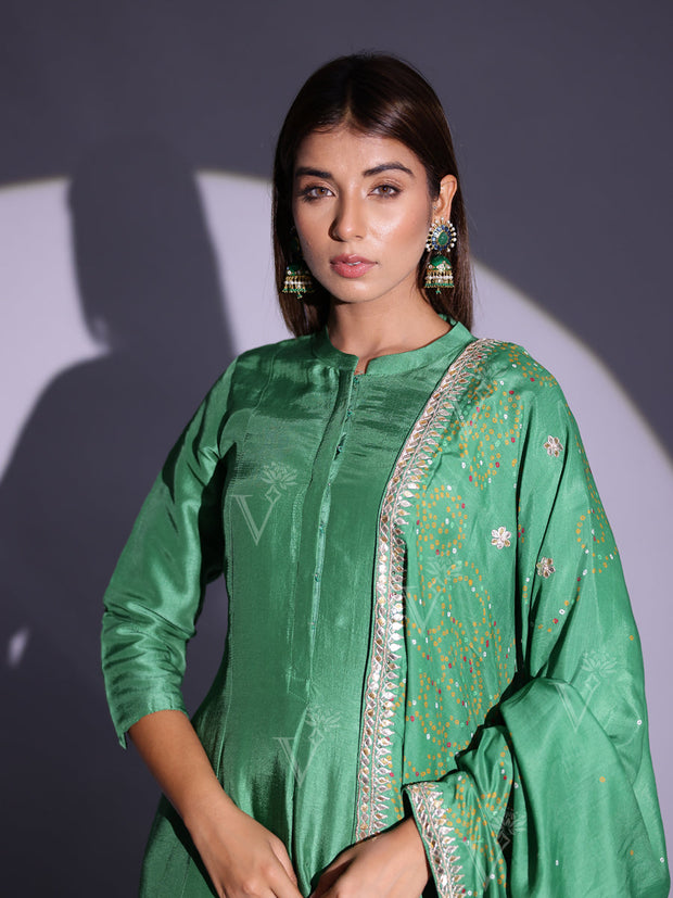 Light Green Vasansi Silk Asymmetric Kurta and Pant set