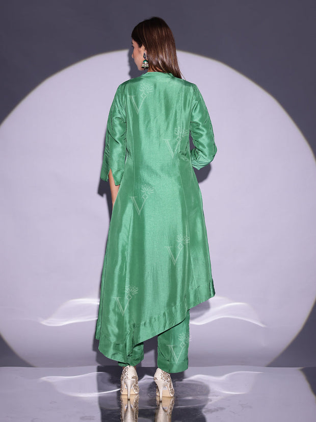 Light Green Vasansi Silk Asymmetric Kurta and Pant set