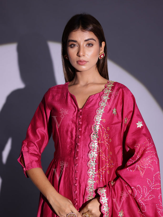 Ruby Pink Vasansi Silk Anarkali Suit Set