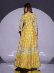 Yellow Vasansi Silk Printed Anarkali Gown