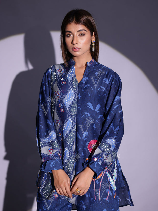 Blue Vasansi Silk Printed Co-ord Set