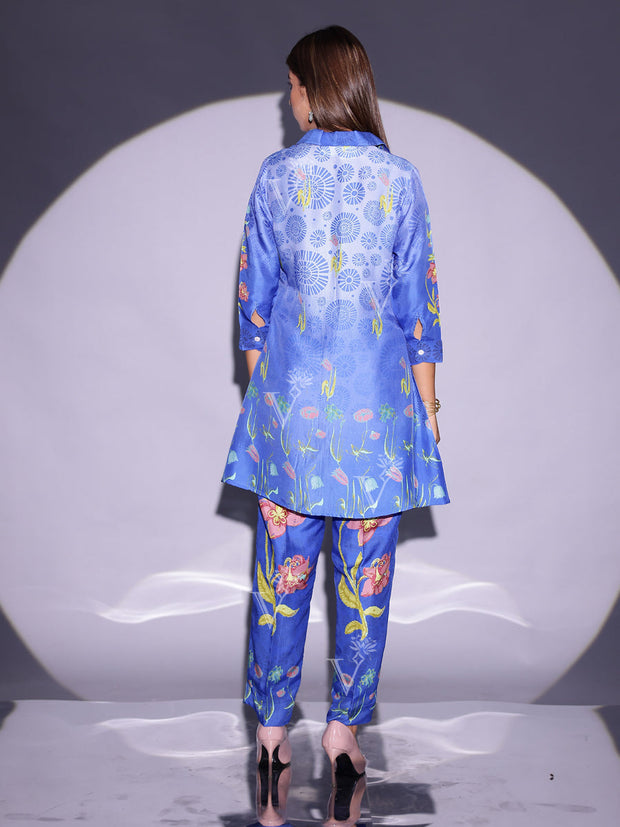 Azure Blue Vasansi Silk Floral Printed Co-ord Set
