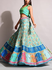 Turquoise Silk Printed Lehenga Set