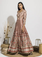 Old Rose Silk Handcrafted Anarkali Gown