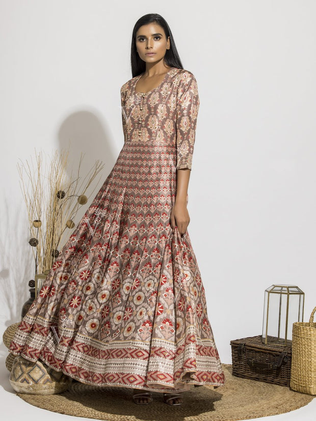 Old Rose Silk Handcrafted Anarkali Gown