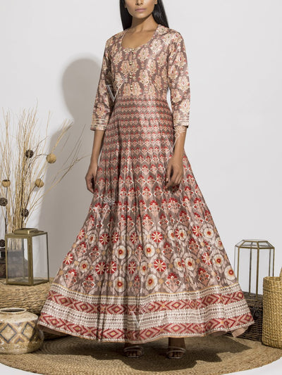 Old Rose Silk Handcrafted Anarkali Gown