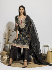 Black Bandhani Printed Gota Patti Sharara Set