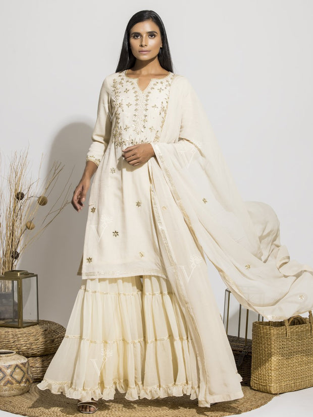 Handcrafted Off White Gota Patti Silk Sharara Set