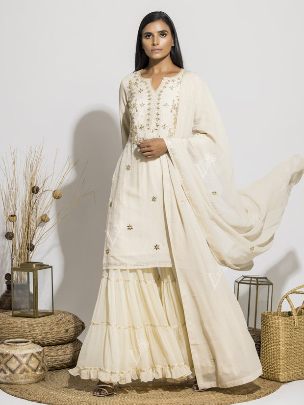 Buy Off White Gota Patti Sharara Set Online Vasansi Jaipur