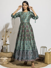 Grassy Green Silk Handcrafted Anarkali Gown