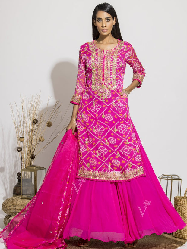 Pink Lehenga With Bandhani Gota Patti Kurti