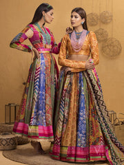 Handcrafted Multi Color Silk Lehenga Set