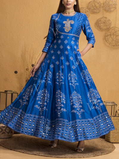 Persian Blue Silk Anarkali Gown