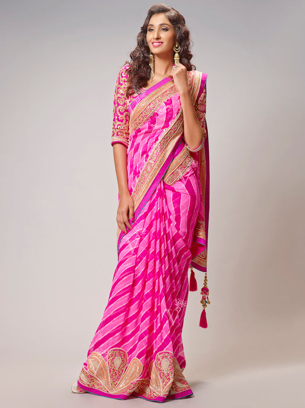 Pink Georgette Leheriya Saree